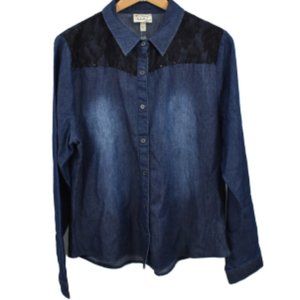 Pretty Rebellious Denim Lace Studded Shirt Size XL